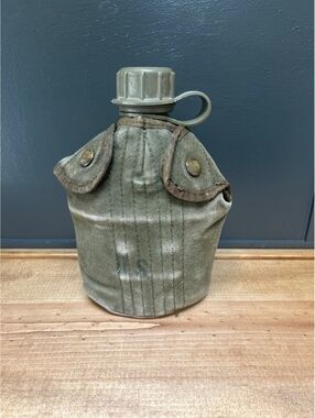 Vintage 1958 U.S. Military Canvas Army Canteen with Cover & Metal Clips